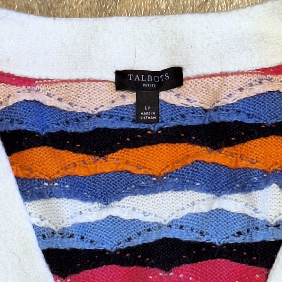'Talbots' multi-colored wave pattern button-down cardigan sweater, PL - Picture 5 of 6